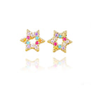 Brinco Estrela De Seis Pontas Com Mini Zircônias Coloridas