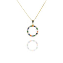 Colar Pingente Circulo De Zircônia Colorida Folheado A Ouro 18k
