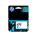 Cartucho de Tinta HP 670 Ciano CZ114AB