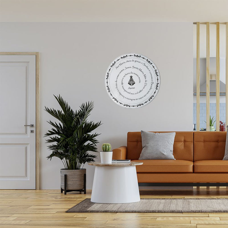 Mandala Oração Ave Maria Mdf Branco 60 Cm