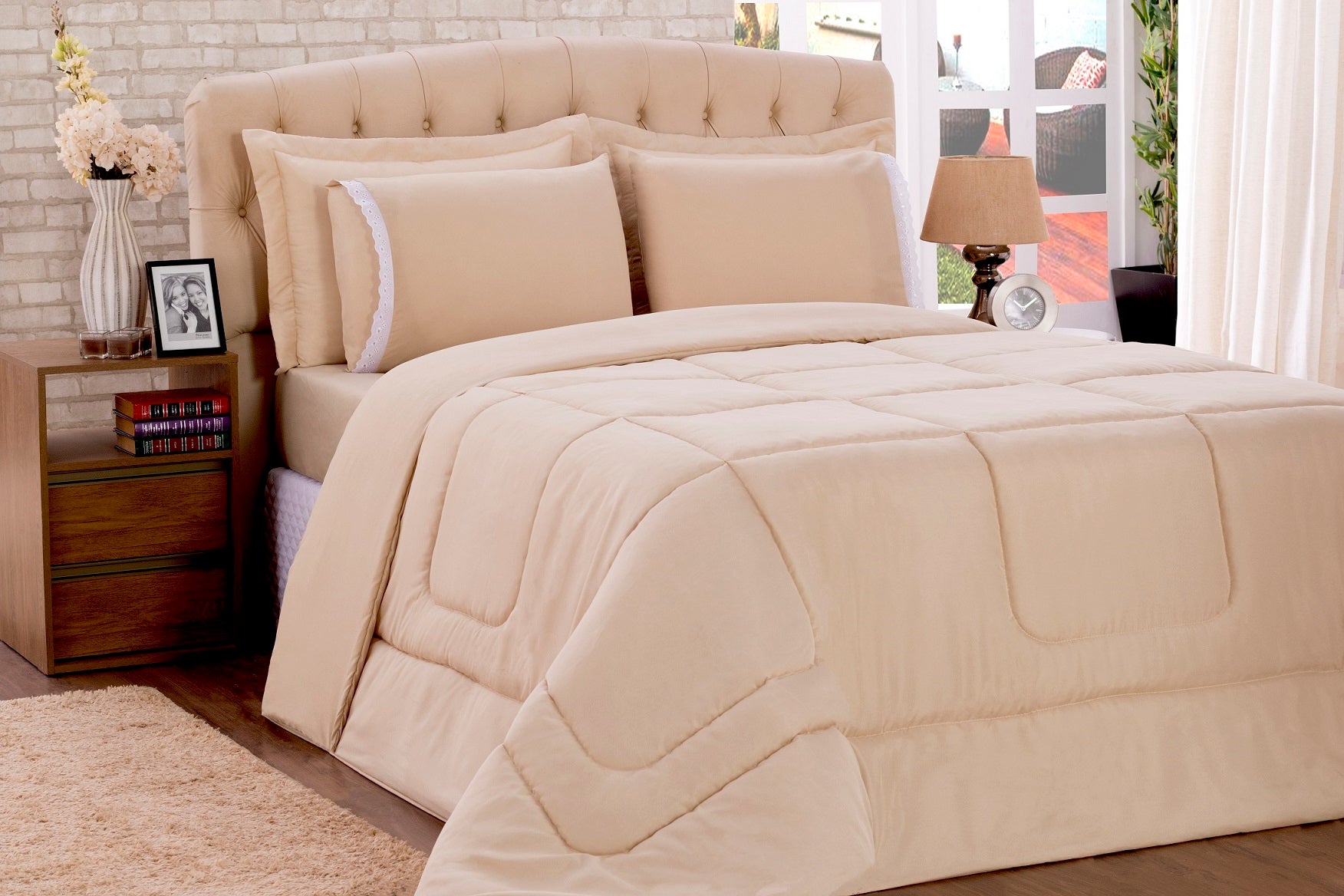 Kit De Edredon E Jogo De Cama Angelo Queen Size 05 Peças Avelã - Deccoralle