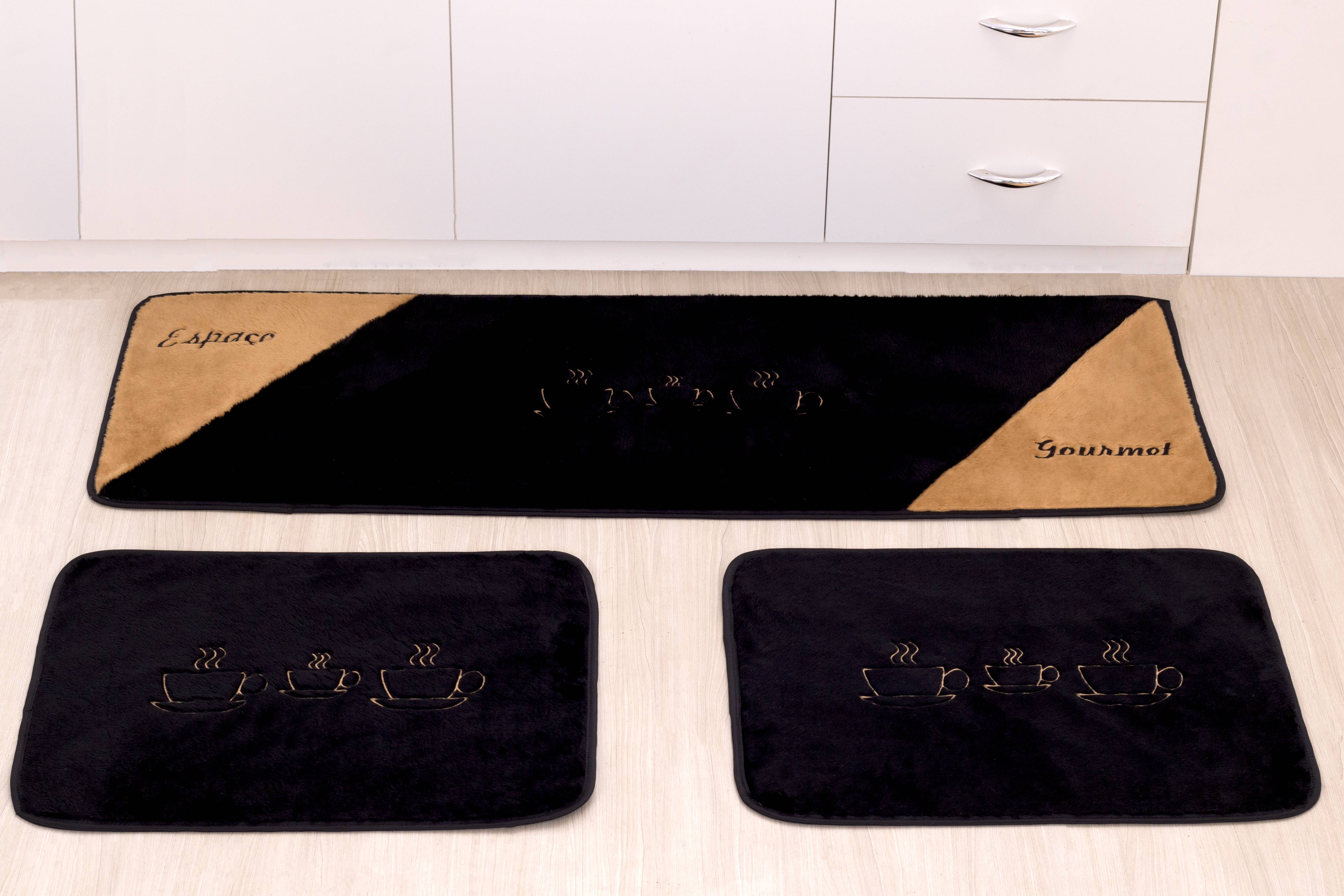 Kit De Tapetes De Cozinha Passadeira Gourmet Preto 03 Peças