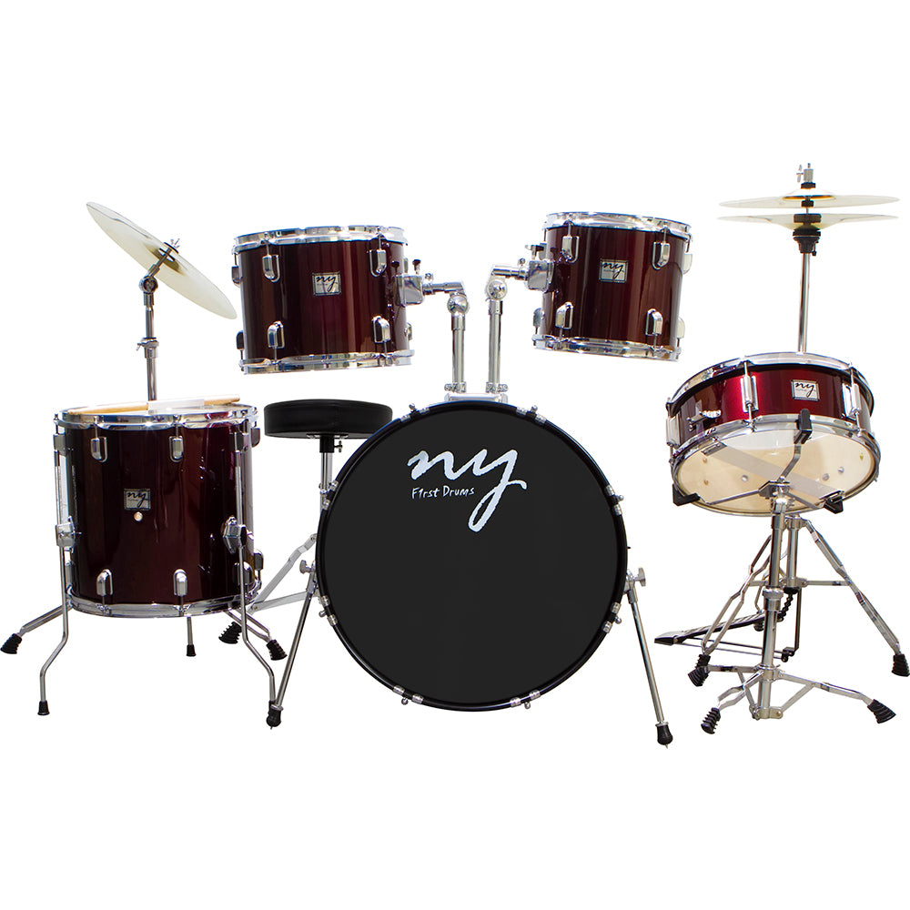 Bateria Acústica 2t Cromada Vinho Com Banco Ny-f1rst