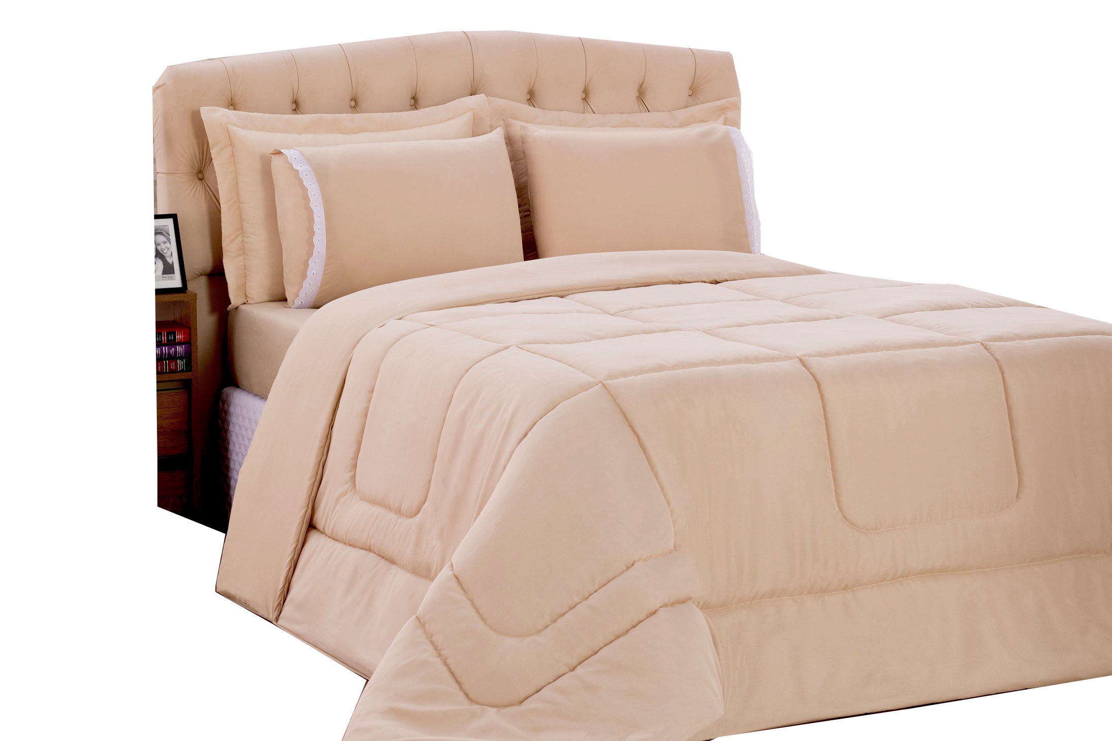 Kit De Edredon E Jogo De Cama Angelo Queen Size 05 Peças Avelã - Deccoralle