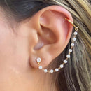 Brinco Corrente De Pérola Com Piercing
