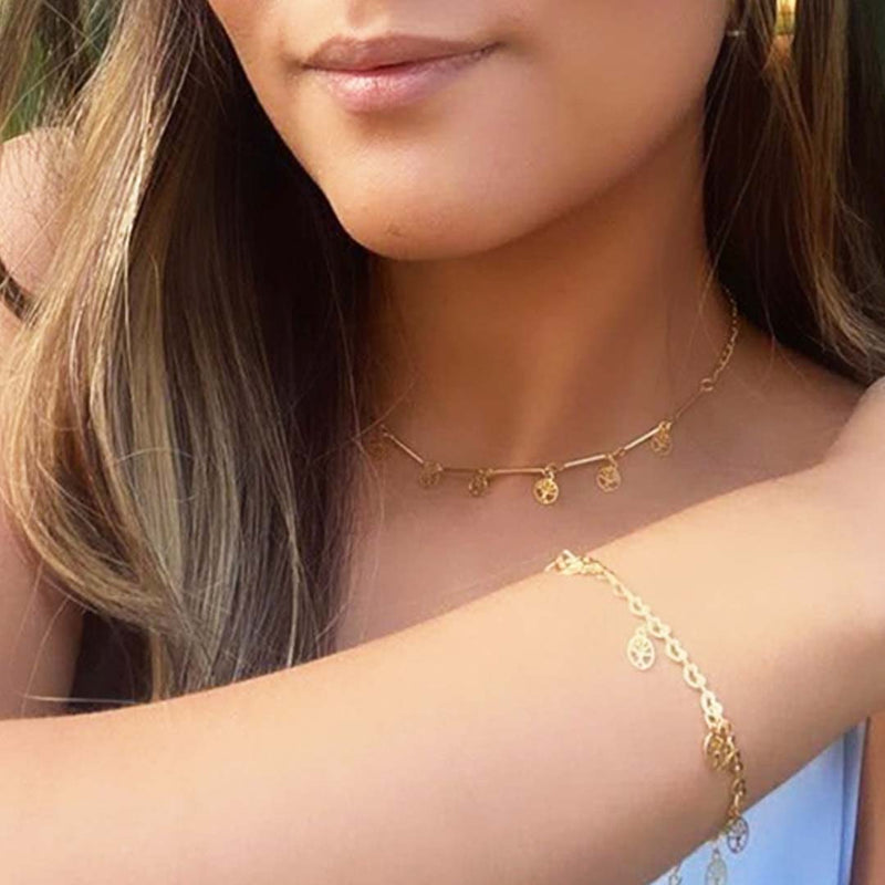 Choker árvores Da Vida Folheado Em Ouro 18k