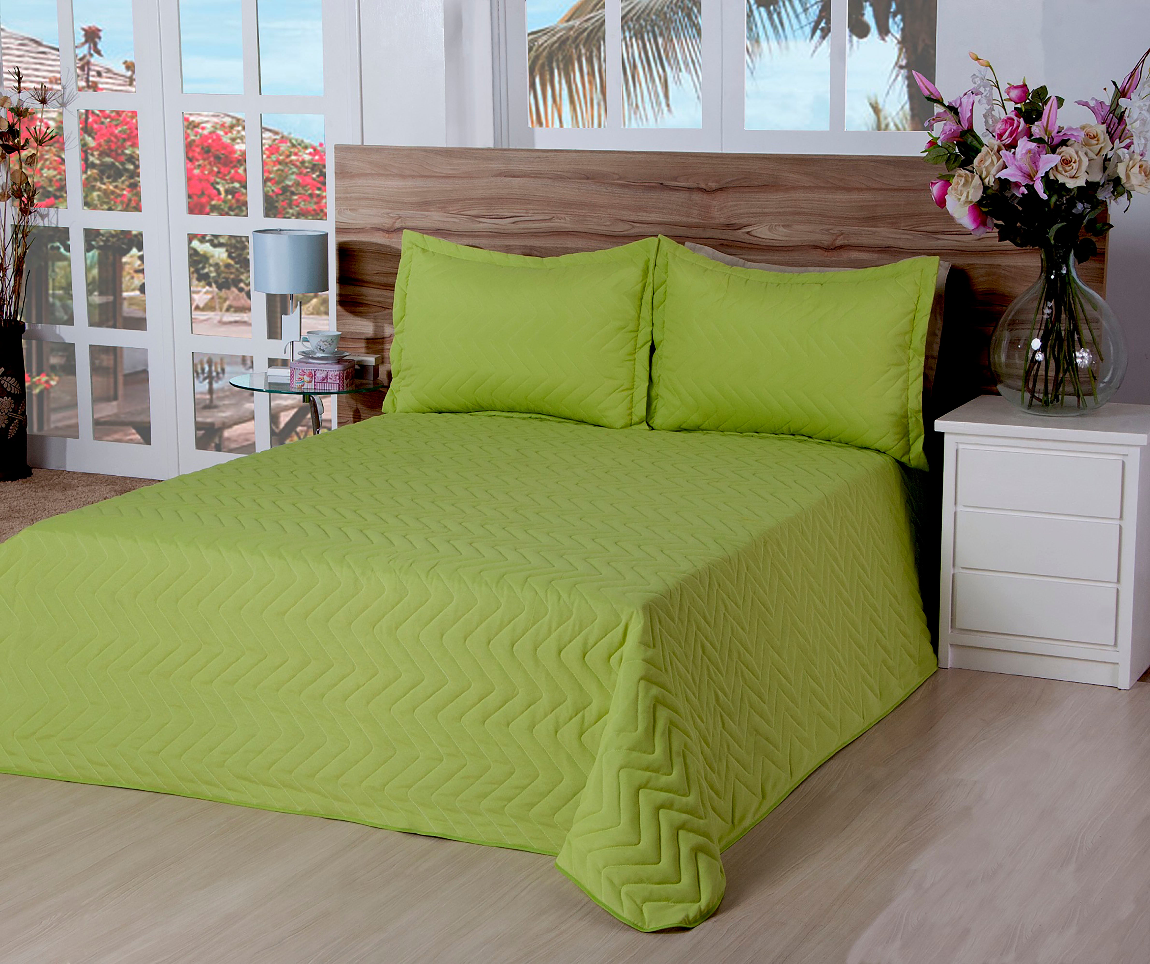 Cobre Leito Matelassado Classic Queen 03 Peças Verde
