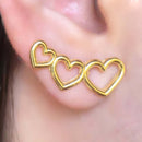 Brinco Ear Cuff  Dourado De Corações Pequeno Folheado