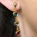 Brinco De Corações Com Pedras Coloridas Folheado Em Ouro 18k