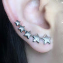 Brinco Ear Cuff De Estrelas Folheado Em Ródio Branco