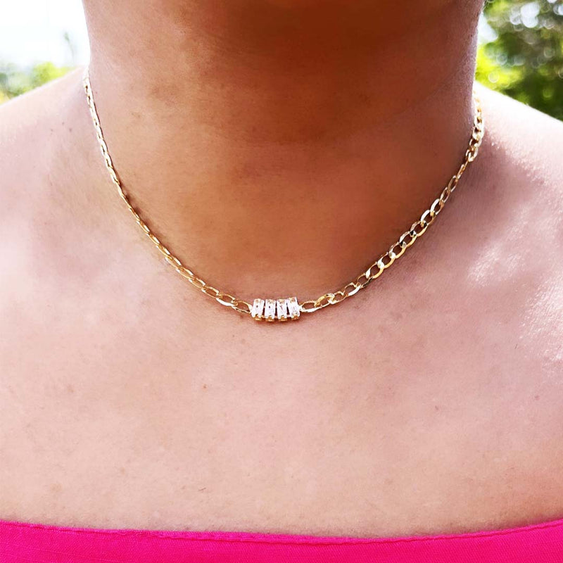 Choker De Corrente Chapada Com Zircônias Ao Centro Folheado A Ouro 18k