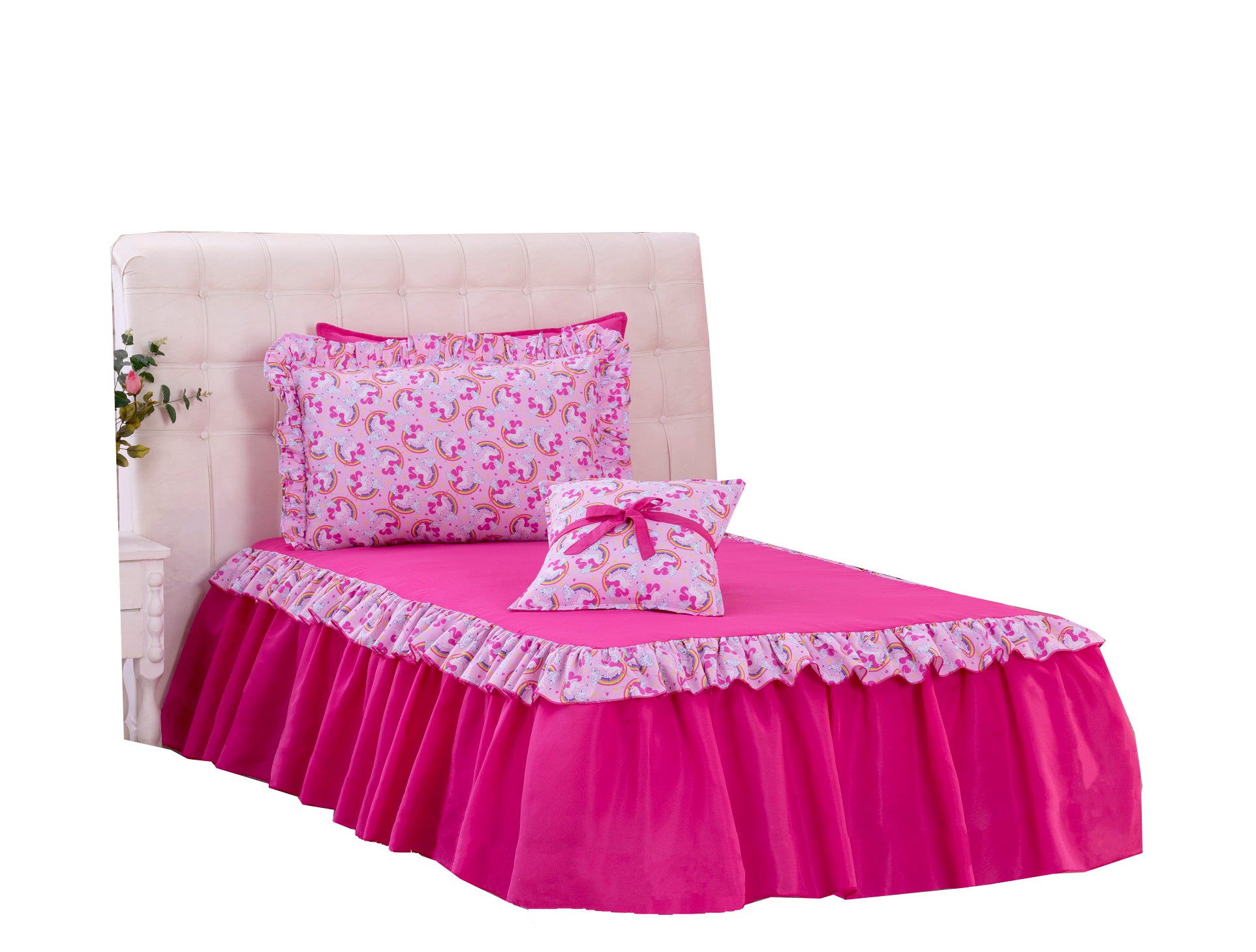 Kit Colcha Solteiro Infantil Magica Rosa 03 Peças