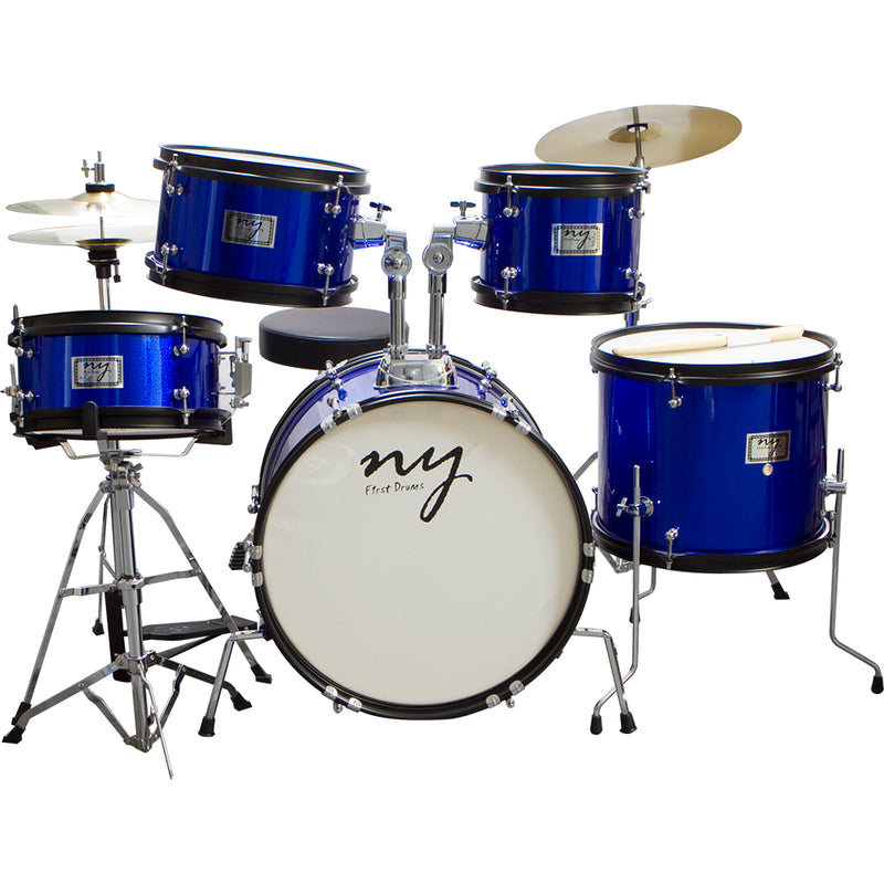 Bateria Acústica Infantil Junior 2t Azul Com Banco New York