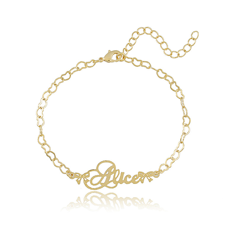 Pulseira Com Corrente De Coração E Nome Folheado Em Ouro 18k