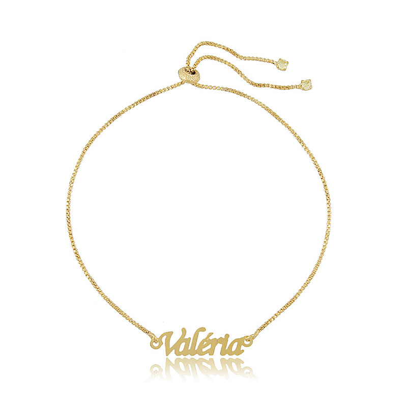 Pulseira Com Nome Gravado E Fecho De Gravata Folheado Em Ouro 18k