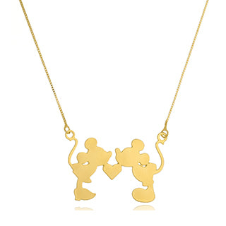 Colar Personalizado Mickey E Minnie Folheado Em Ouro 18k