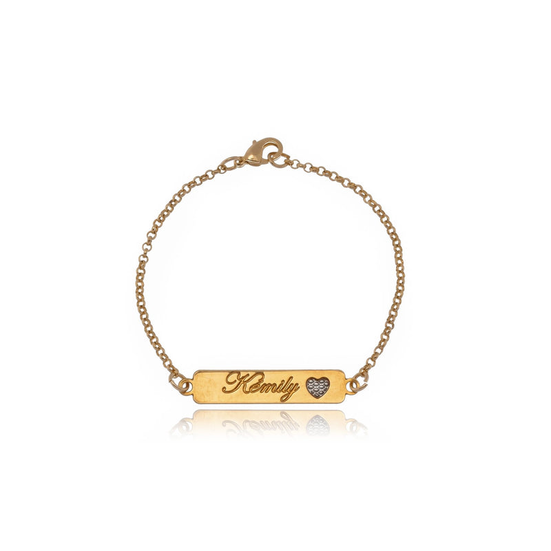 Pulseira Personalizada Com Nome Chapado E Símbolo Lateral Folheado Em Ouro 18k