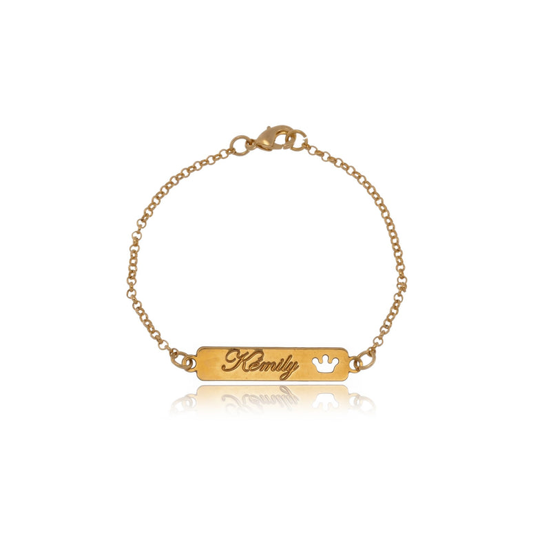 Pulseira Personalizada Com Nome Chapado E Símbolo Lateral Folheado Em Ouro 18k