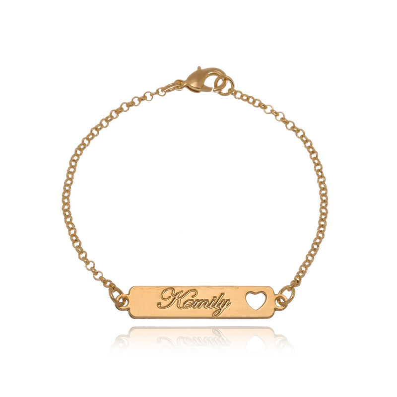 Pulseira Personalizada Com Nome Chapado E Símbolo Lateral Folheado Em Ouro 18k