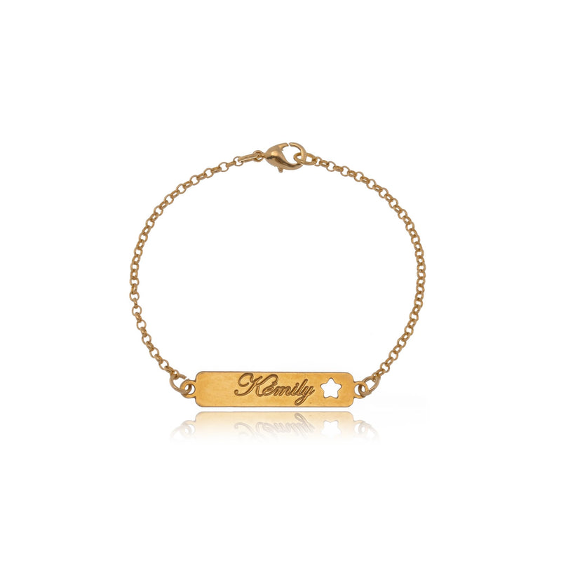 Pulseira Personalizada Com Nome Chapado E Símbolo Lateral Folheado Em Ouro 18k