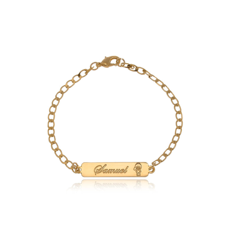 Pulseira Personalizada Com Nome Chapado E Símbolo Lateral Folheado Em Ouro 18k