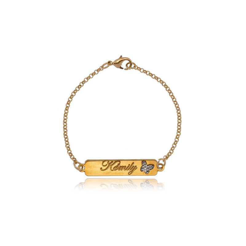 Pulseira Personalizada Com Nome Chapado E Símbolo Lateral Folheado Em Ouro 18k