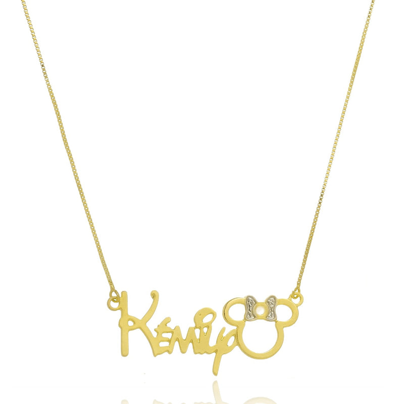 Colar Personalizado Com Nome Mickey E Minnie Folheado Em Ouro 18k