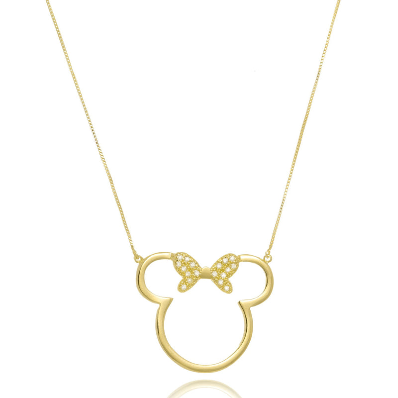 Colar Personalizado Mickey E Minnie Vazado Folheado Em Ouro 18k