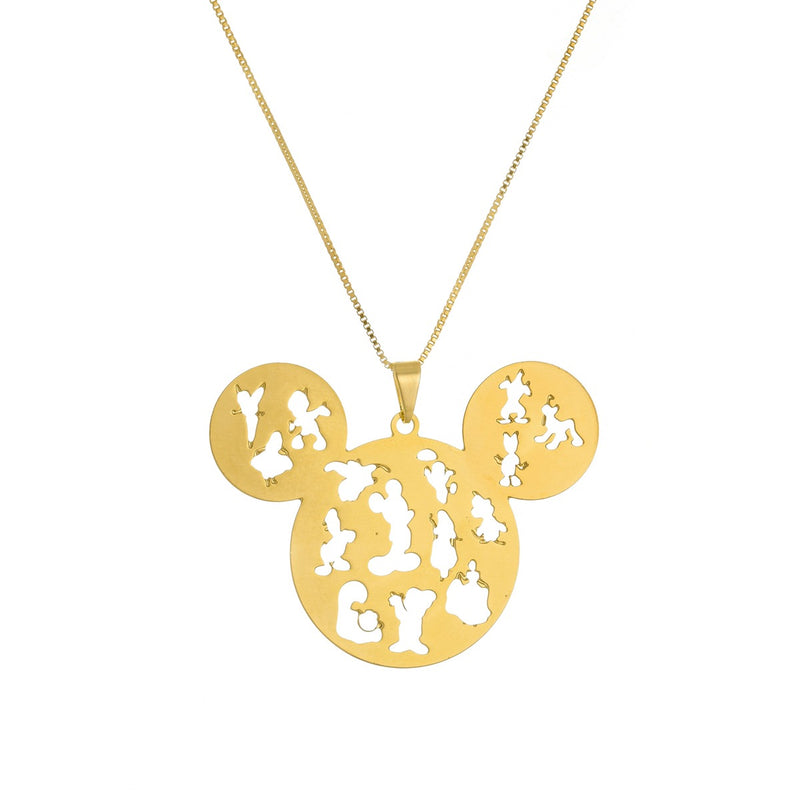 Colar Personalizado Mickey Com Personagens Vazados Folheado Em Ouro 18k