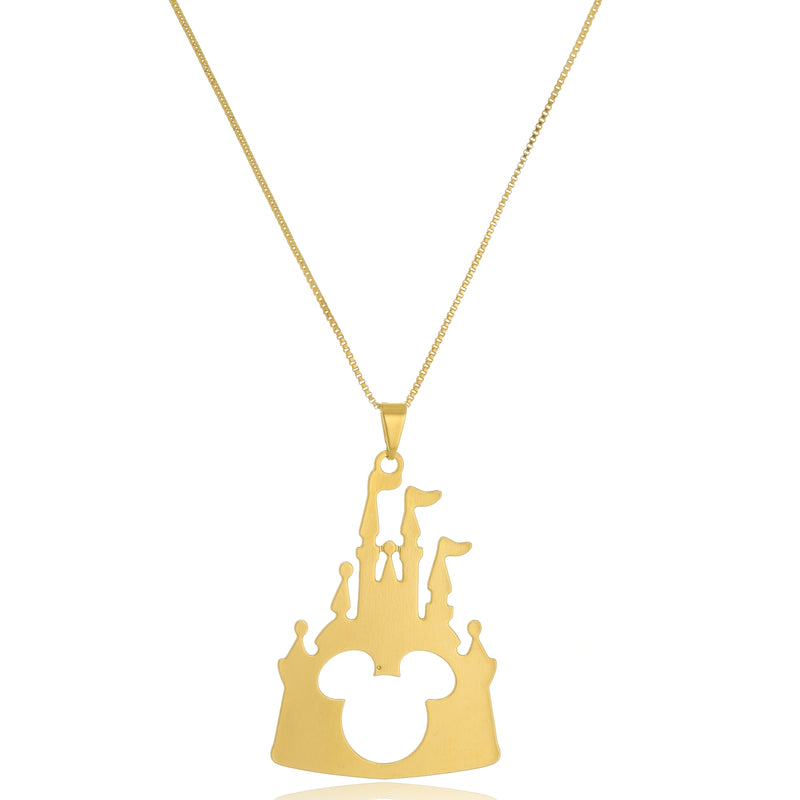 Colar Personalizado Castelo Disney Com Mikey No Meio Folheado Em Ouro 18k