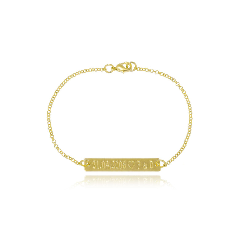 Pulseira Chapada Personalizada Com Data  Iniciais Folheada Em Ouro 18k