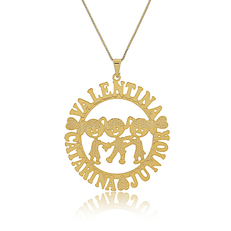 Colar Personalizado Mandala Com Filhos E Nomes Folheado Em Ouro 18k