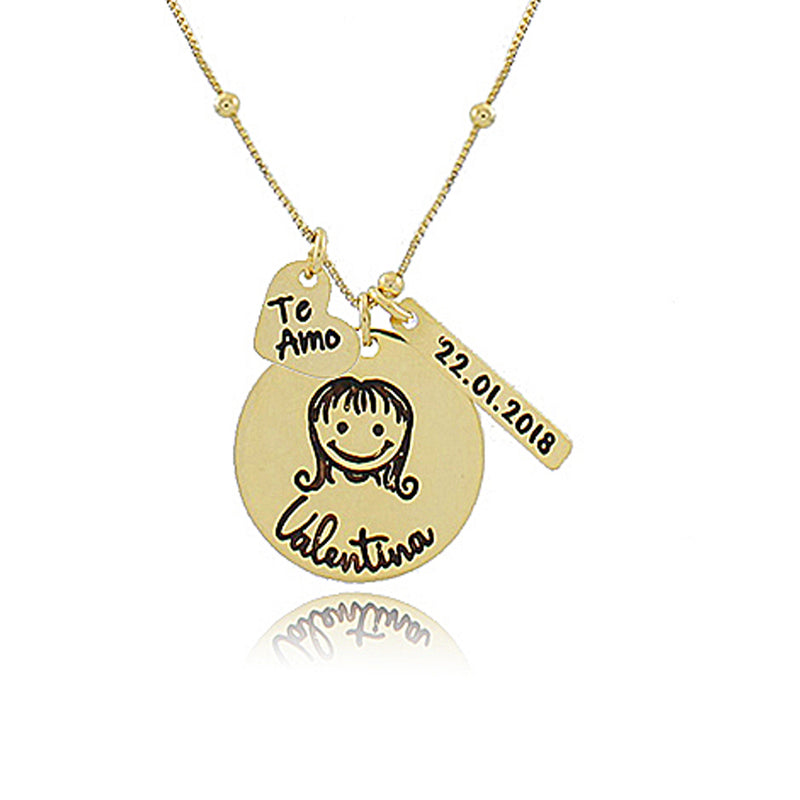 Colar Personalizado Com Nome E Data De Nascimento Folheado Em Ouro 18k