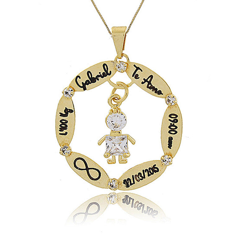 Colar Personalizado Mandala Com Dados Nascimento Folheado Em Ouro 18k