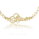 Pulseira Com Corrente De Coração E Nome Folheado Em Ouro 18k
