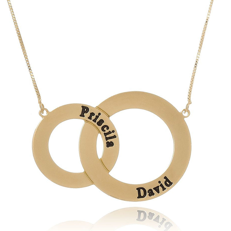 Colar Personalizado Circunferência Entrelaçadas Com Nomes Folheado Em Ouro 18k