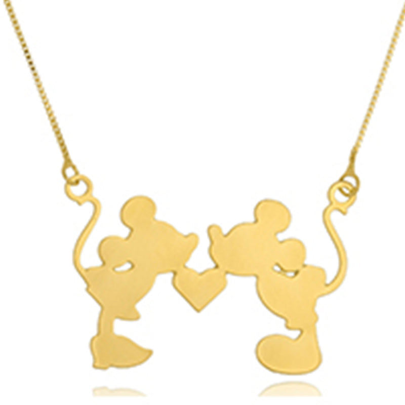 Colar Personalizado Mickey E Minnie Folheado Em Ouro 18k