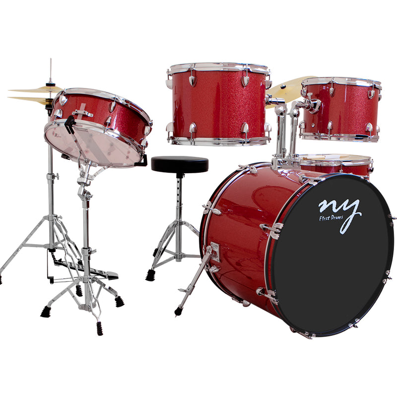 Bateria Acústica 2t Pr Sp Red Sparkle Vermelha Com Banco Ny F1rst