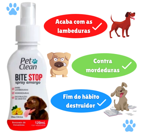 Bite Stop Pet Clean Spray Amargo Adestrador Anti lambida, mordedura, mutilação e destruição de objetos - 120 ml