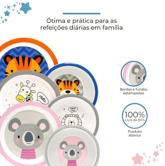 Kit Refeição Infantil Prato E Tigela Clingo Menina e Menino