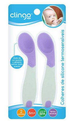 Kit 2 Colheres De Silicone Termosensível 6M+ Roxo e verde Clingo