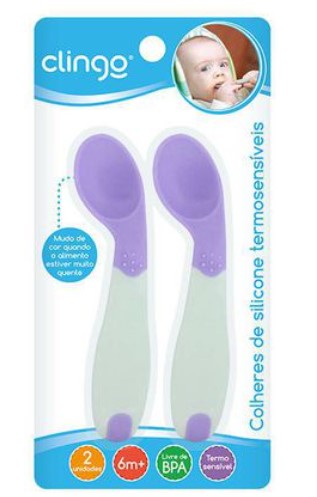 Kit 2 Colheres De Silicone Termosensível 6M+ Roxo e verde Clingo