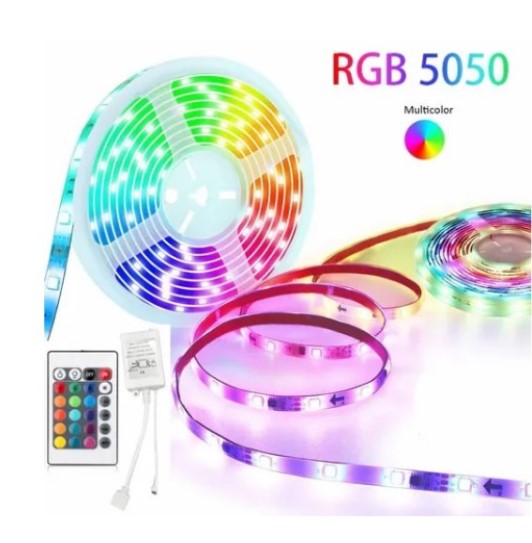 Kit Fita Led ip-65 Rgb 3528 / 5050 5 Metros + Controle + Fonte 07Cores Colorida 300 Leds Aprova D'agua 12v