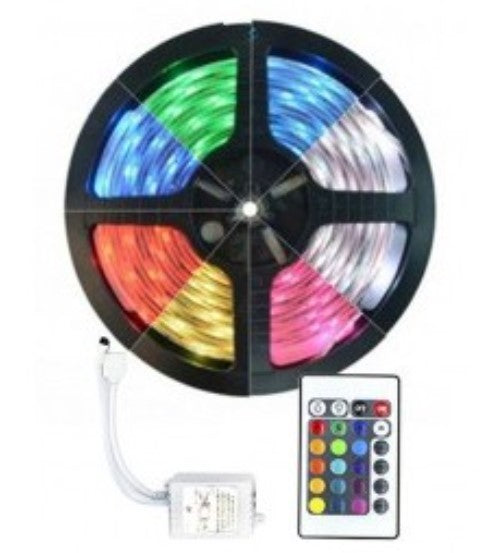 Kit Fita Led ip-65 Rgb 3528 / 5050 5 Metros + Controle + Fonte 07Cores Colorida 300 Leds Aprova D'agua 12v