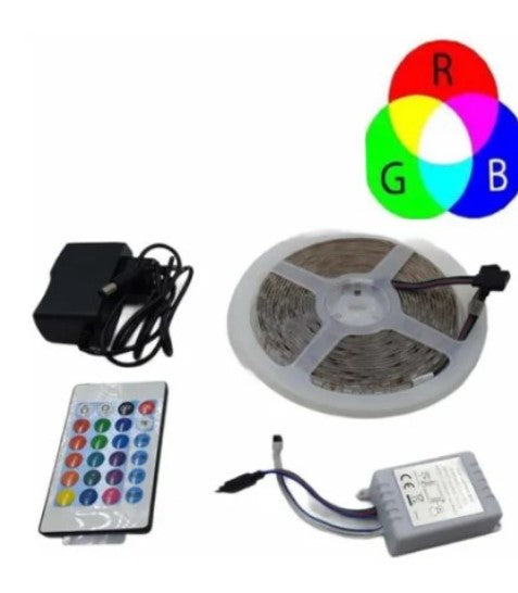 Kit Fita Led ip-65 Rgb 3528 / 5050 5 Metros + Controle + Fonte 07Cores Colorida 300 Leds Aprova D'agua 12v