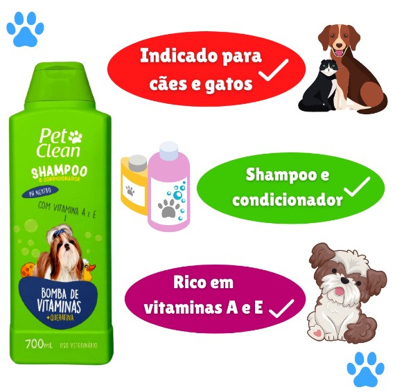 Shampoo e Condicionador para Cachorro e Gato Pet Clean - 700 ml