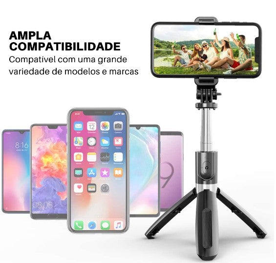 Bastão Pau Selfie Tripé Controle Bluetooth Retrátil Celular Suporte Portátil Universal Mesa Câmera Monopod 3 em 1 GoPro iPhone