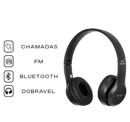 Fone P47 Headphone Sem Fio Estéreo Redução de Ruídos Bluetooth 5.0 Universal