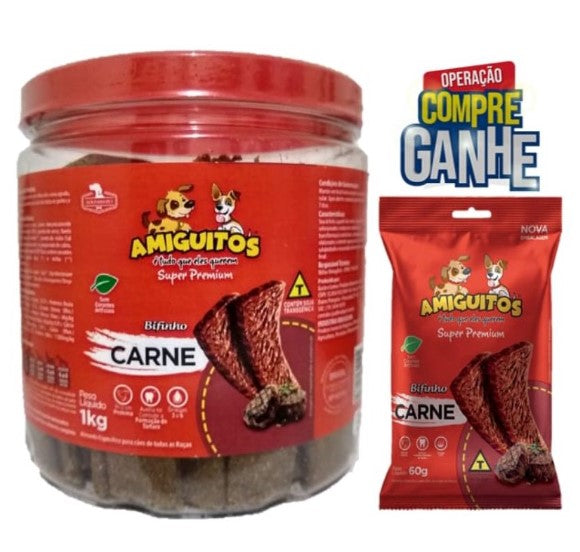 Bifinho Petiscos Jack Dog para Cães Sabor Carne 1KG para Pet