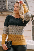 Blusa Tricot Manga Longa Relevo Tricolor